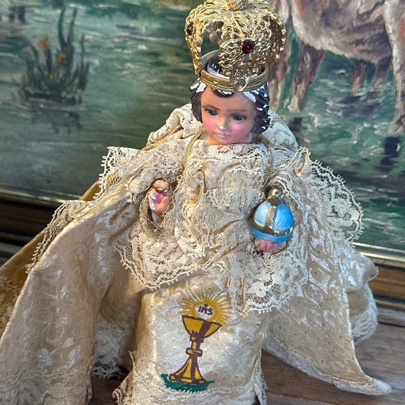 Vintage Columbia Statuary Infant of Prague Statue Jesus Chalkware Figurine ITALY